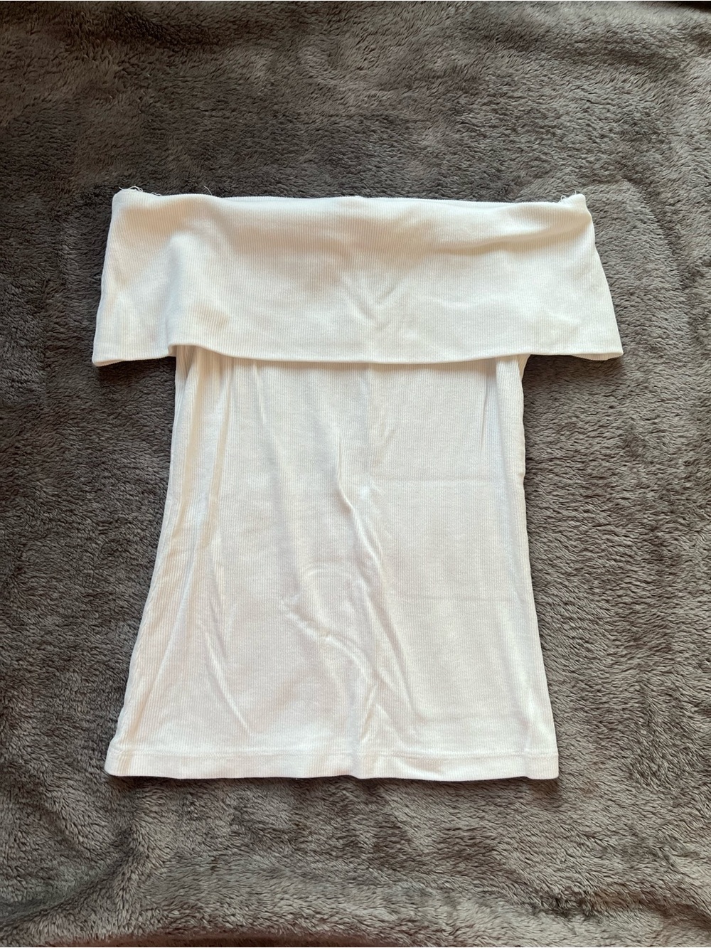 LOFT White Ribbed Off-Shoulder Top
